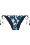 STELLA MCCARTNEY WOMAN BEAD-EMBELLISHED PRINTED LOW-RISE BIKINI BRIEFS TEAL,US 4772211931953810