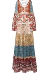 ROBERTO CAVALLI Embellished printed fil coupé silk-blend chiffon gown,US 4772211931297346