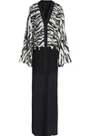 DOLCE & GABBANA MACRAMÉ LACE-PANELED ZEBRA-PRINT SILK-BLEND GOWN,3074457345617953400