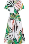 EMILIO PUCCI Pleated printed stretch-cotton poplin midi dress,US 2526016083672421