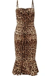 DOLCE & GABBANA Ruched leopard-print silk-cady midi dress,US 2526016083651033