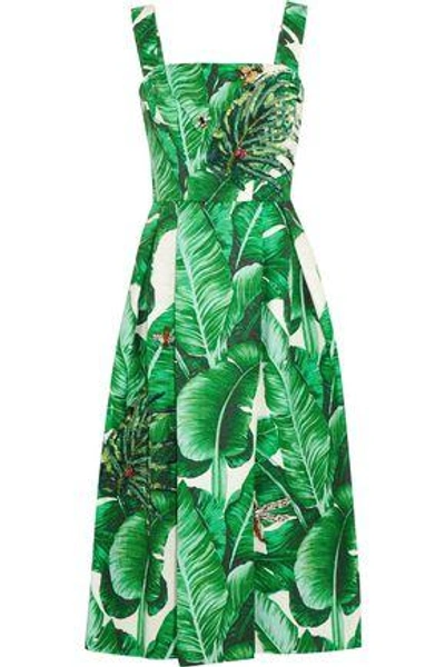 Dolce & Gabbana Appliquéd Printed Cotton And Silk-blend Jacquard Midi Dress In Green