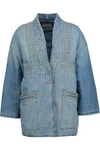 CURRENT ELLIOTT WOMAN THE KIMONO EMBROIDERED QUILTED DENIM JACKET LIGHT DENIM,GB 1071994536489050
