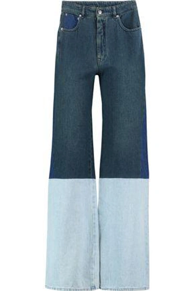 Mm6 Maison Margiela Woman Patchwork High-rise Wide-leg Jeans Mid Denim