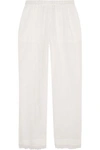 SKIN WOMAN CROPPED LACE-TRIMMED CRINKLED COTTON-GAUZE PAJAMA PANTS WHITE,GB 4772211931190451