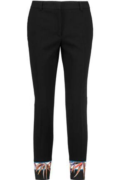 Emilio Pucci Printed Wool-blend Crepe Straight-leg Trousers In Black