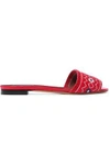 TABITHA SIMMONS WOMAN EMBROIDERED LEATHER SLIDES RED,US 4772211931755974