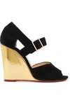 CHARLOTTE OLYMPIA WOMAN MARCELLA SUEDE WEDGE SANDALS BLACK,GB 4772211931165492