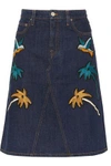 VICTORIA VICTORIA BECKHAM Embroidered denim skirt,US 4772211931294346