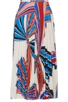 EMILIO PUCCI WOMAN PLEATED PRINTED STRETCH-JERSEY SKIRT WHITE,US 4772211931228291