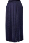 ELIZABETH AND JAMES WOMAN LUCY PLEATED SATIN MIDI SKIRT NAVY,US 1071994536762589