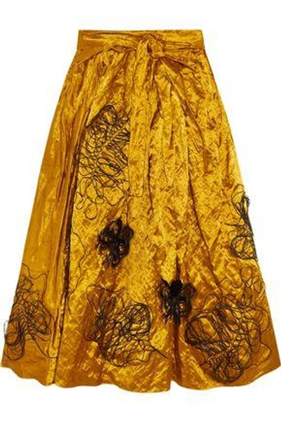 Roksanda Woman Kalmar Embellished Crushed-satin Midi Skirt Gold