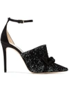 JIMMY CHOO BLACK TEMPLE 100 GLITTER PUMPS,TEMPLE100VGS12513831