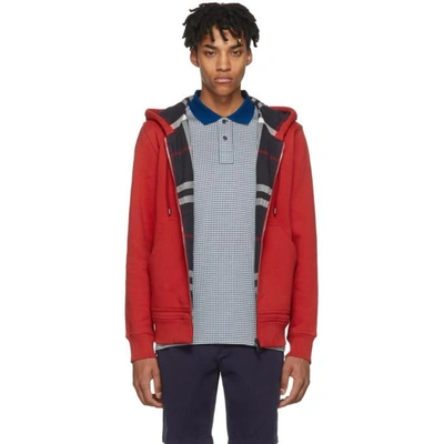 Burberry Check Detail Jersey Hooded Top In Military Red