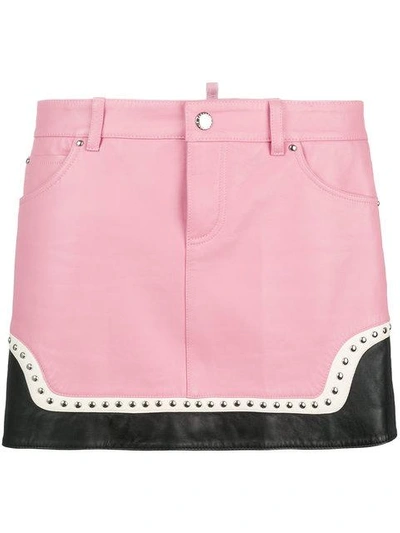 Dsquared2 Two Tone Studded Leather Mini Skirt In Pink