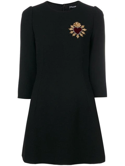 Dolce & Gabbana Heart Embellished Crepe Dress In Black
