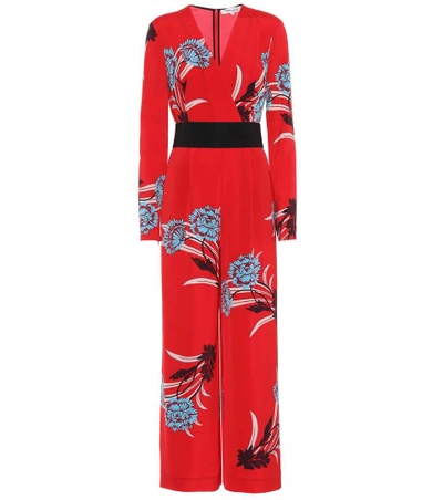 Diane Von Furstenberg Wrap-effect Floral-print Crepe Jumpsuit In Red