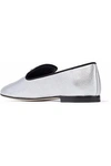 GIUSEPPE ZANOTTI WOMAN CRYSTAL-EMBELLISHED METALLIC LEATHER SLIPPERS SILVER,AU 2526016083183498