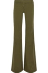 BALMAIN WOMAN LOW-RISE COTTON-BLEND TWILL FLARED PANTS ARMY GREEN,US 4772211930181410