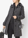 MICHAEL KORS FEATHER-EMBROIDERED HOUNDSTOOTH TWEED COAT,518RKH573A