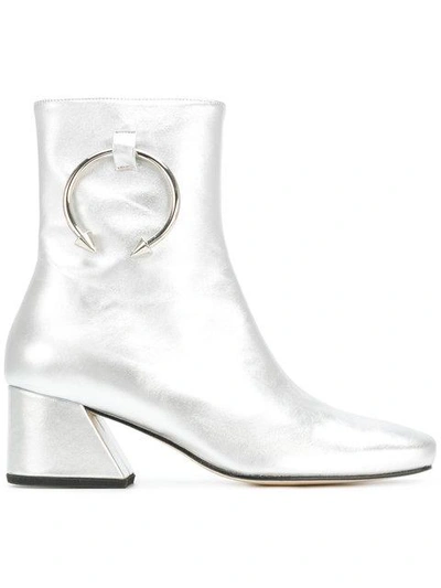 Dorateymur 50mm Pierce Metallic Leather Ankle Boot In Silver