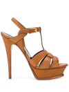 Saint Laurent Tribute 105mm Leather Platform Sandals In Brown