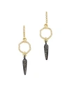 ARMENTA BLACKENED STERLING SILVER & 18K YELLOW GOLD OLD WORLD PAVE CHAMPAGNE DIAMOND SPIKE EARRINGS,13612