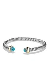 David Yurman Cable Classic Bracelet With Turquoise And 14k Gold, 5mm In Blue/silver