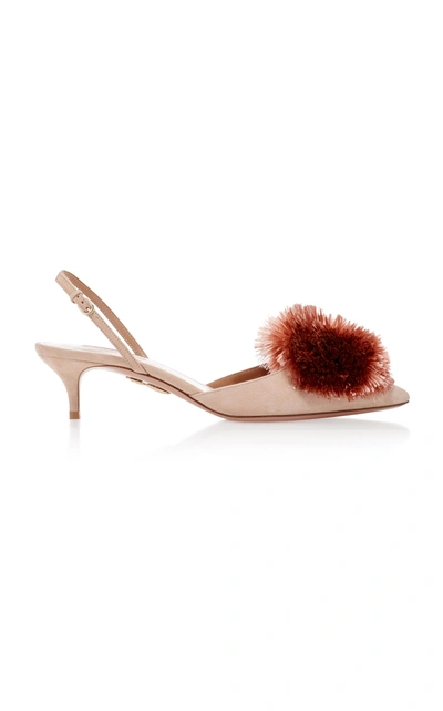 Aquazzura 'powder Puff 45' Pompom Slingback Velvet Pumps In Pink