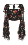 RODARTE Floral Printed Silk Satin Cropped Blouse,S18148