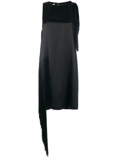 Helmut Lang Fringe-trimmed Silk-satin Mini Dress In Black