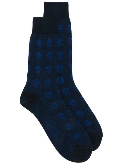 Alexander Mcqueen Skull Socks In Blue