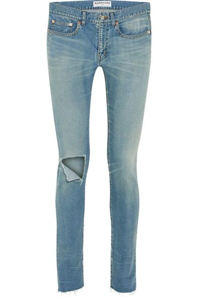 Balenciaga Distressed Mid-rise Skinny Jeans In Indigo