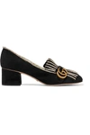 GUCCI Marmont fringed logo and crystal-embellished suede pumps