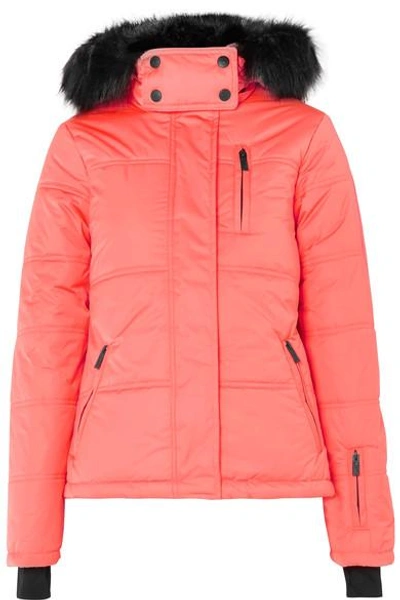 Topshop Sno Rio Hooded Faux Fur-trimmed Quilted Ski Jacket In Papaya