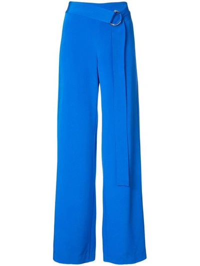 Adam Lippes Belted Silk Crepe De Chine Wide-leg Pants In Bright Blue