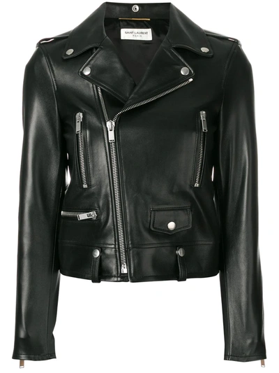 Saint Laurent Zip-up Leather Biker Jacket In Black