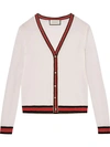 Gucci Striped Wool Blend-trimmed Wool Cardigan In White
