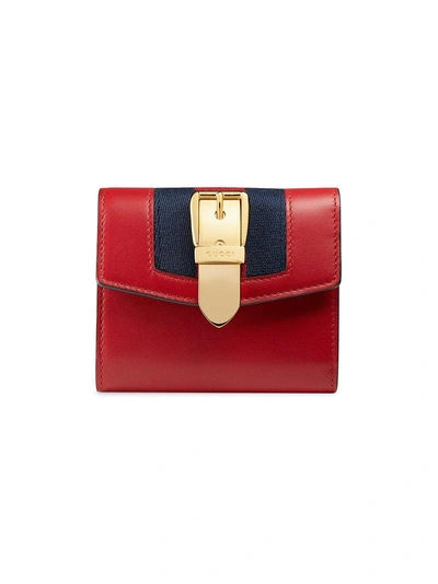 Gucci Sylvie Canvas-trimmed Leather Wallet In Hibiscus Red