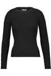 A.L.C WOMAN KNOX BUTTON-DETAILED RIBBED MERINO WOOL-BLEND SWEATER BLACK,US 2526016082719769