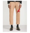 GUCCI Fish-embroidered straight cropped cotton trousers