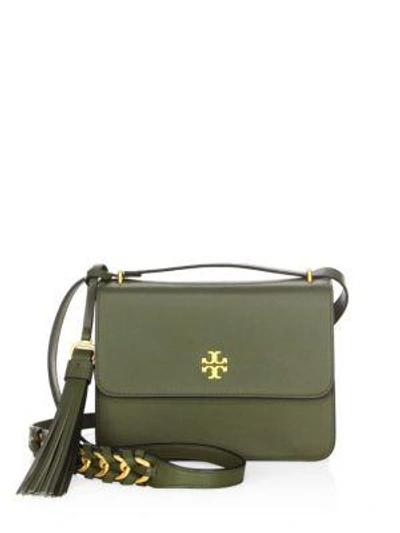 Tory Burch Brooke Leather Crossbody Bag - Green In Leccio Green/gold