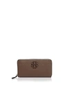 Tory Burch Mcgraw Leather Continental Zip Wallet In Silver Maple