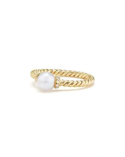 David Yurman Solari Petite 18k Gold Pearl Station Ring With Diamonds