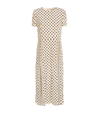 Burberry Short-sleeve Dotted Long Dress In Navy
