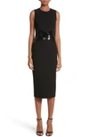 Michael Kors Stretch Boucl Crisscross Leather Belted Sheath Dress In Black