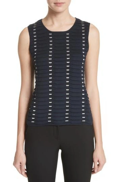 Emporio Armani Crewneck Sleeveless Knit Jacquard Top In Gray ; Navy Blue