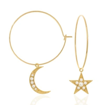 C.j.m Pearl Moon & Star Hoops