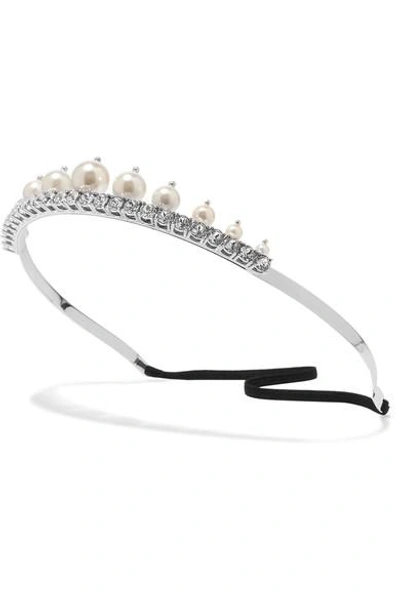 Miu Miu Faux-pearl And Crystal Embellished Headband In Cream