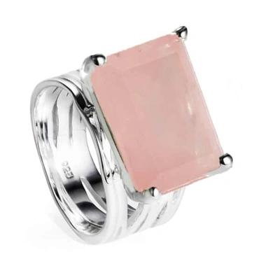 Neola Pietra Sterling Silver Cocktail Ring With Rose Quartz Gemstone